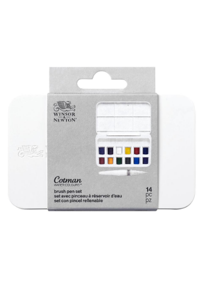 ESTUCHE ACUARELA COTMAN EN PASTA X12 MAS PINCEL RECARGABLE WINSOR & NEWTON